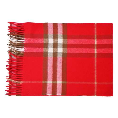 BURBERRY 經典格紋喀什米爾羊絨流蘇圍巾(鮮紅)