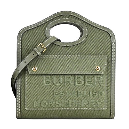 BURBERRY Horseferry 系列刺繡LOGO 帆布Pocket手提/斜背包(墨綠/迷你)
