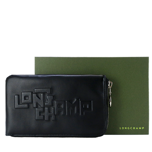 LONGCHAMP Le Pliage Cuir LGP系列牛皮手機萬用包(黑)