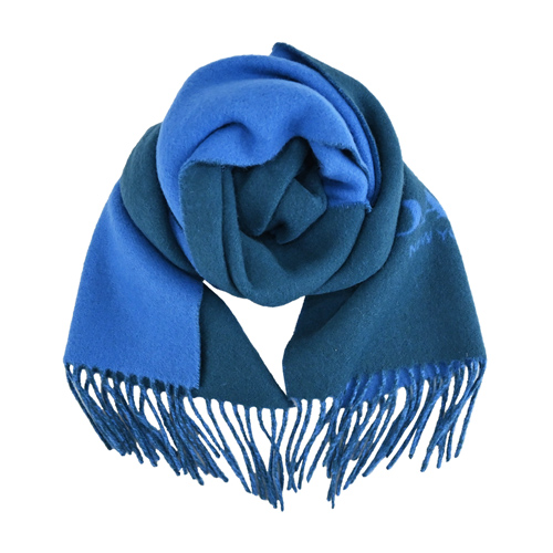 COACH 雙色素面大LOGO羊毛圍巾(藍綠X蔚藍)