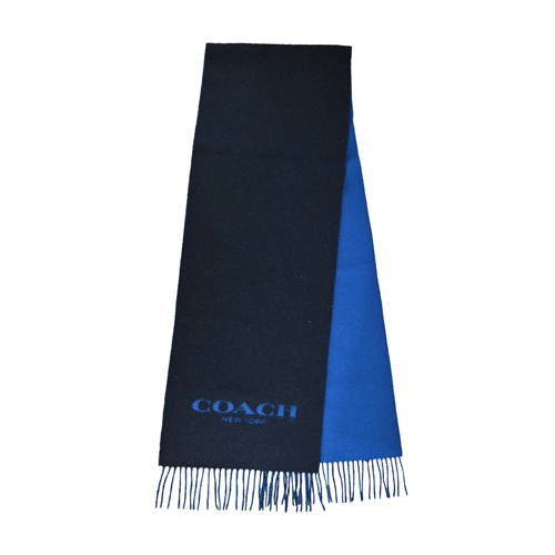 COACH 雙色素面大LOGO羊毛圍巾(深藍X蔚藍)
