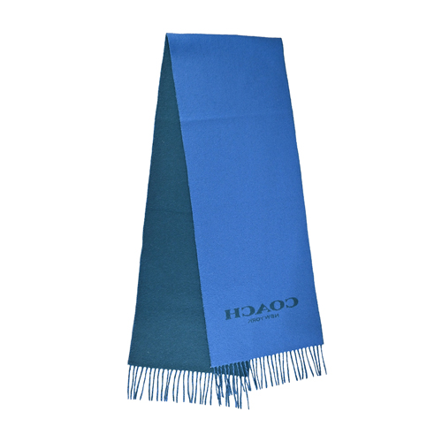 COACH 雙色素面大LOGO羊毛圍巾(藍綠X蔚藍)