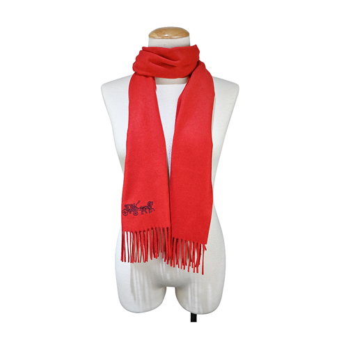 COACH 刺繡馬車LOGO 喀什米爾羊絨圍巾(紅)